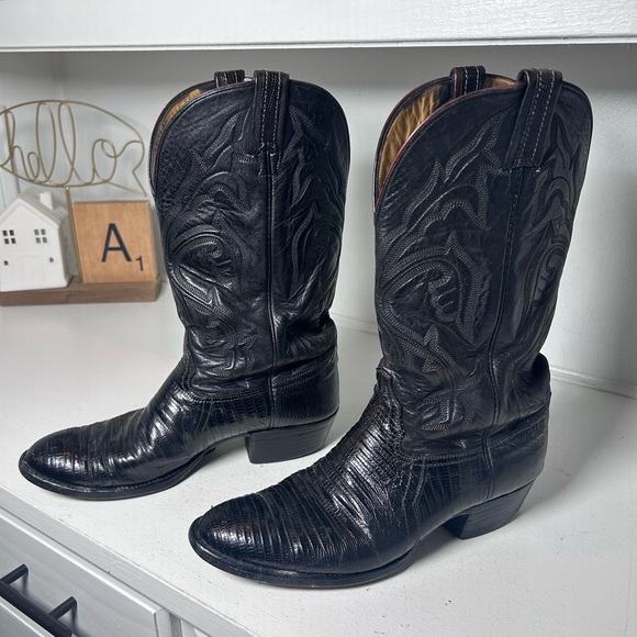 Hondo Shoes - Vintage Hondo Lizard Cowboy Boots Men’s 8.5 Womens 10 Black Exotic Western
